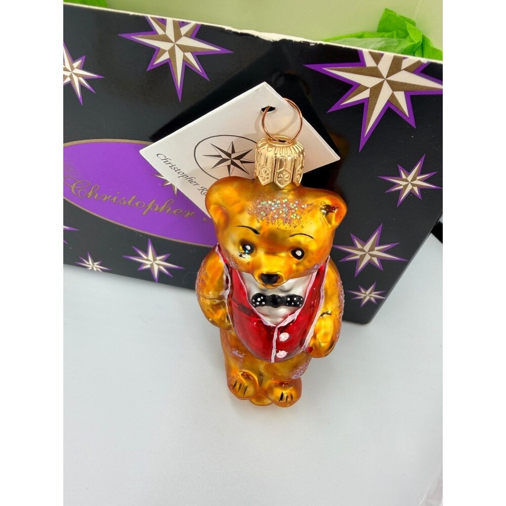 Christopher Radko 3.5" "Tiny Ted" Gold Teddy Bear Ornament w-Box & Tags